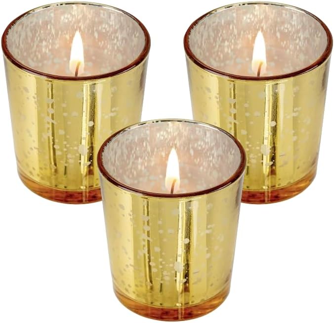 Gold Mercury Glass Votives — Set of 12
