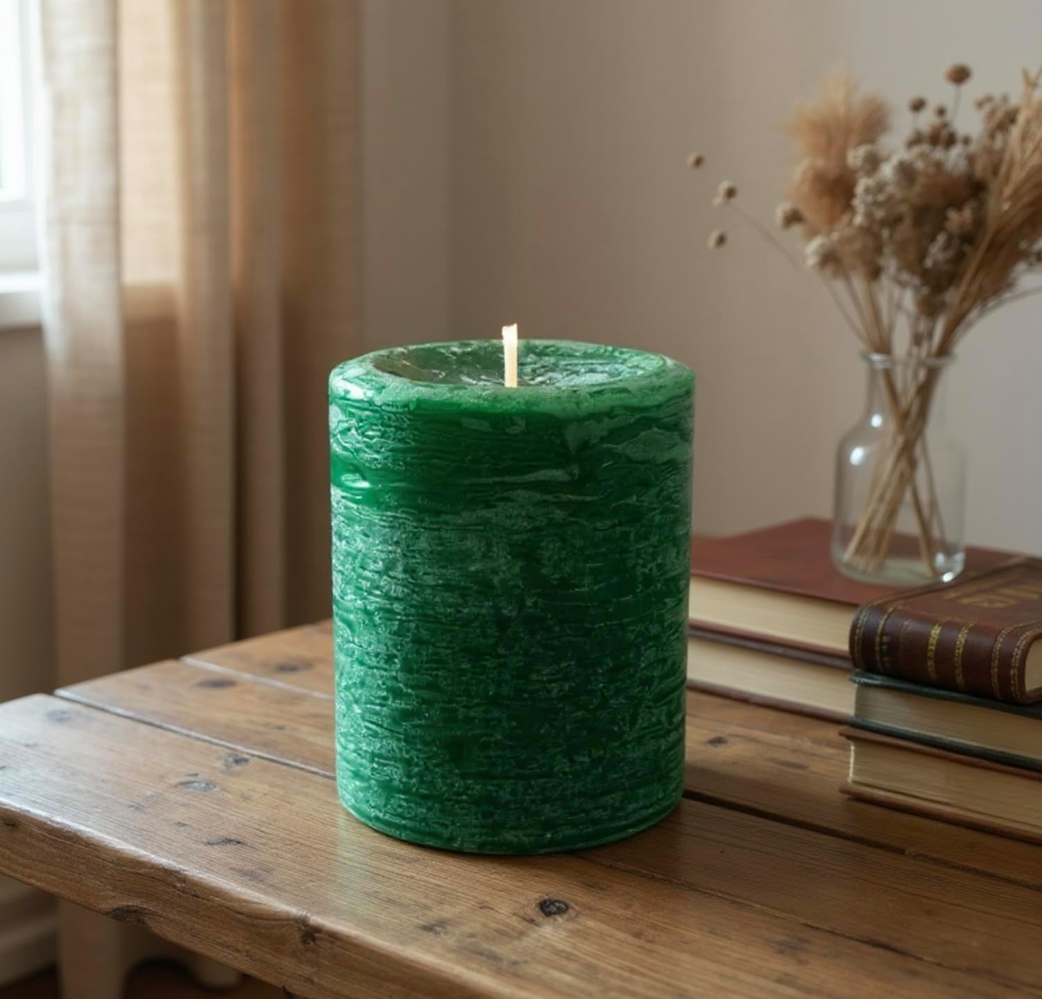 Mistletoe, Pine & Rosemary Pillar Candle — Hunter Green, 3×4