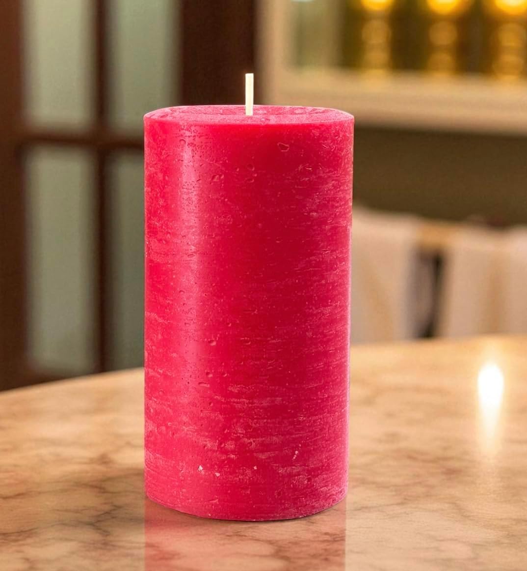 Rustic Red Pillar Candle — 3×6, Unscented