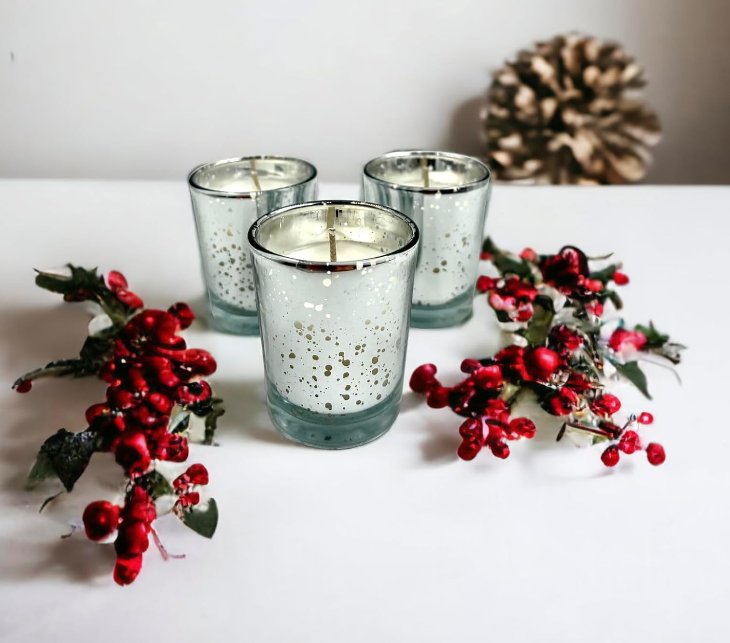 Silver Mercury Glass Votives — Set of 12