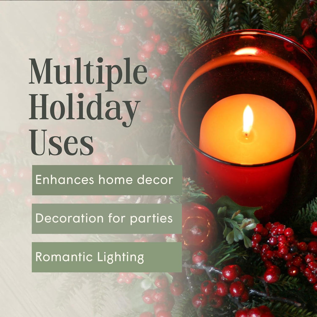 Burgundy Holiday Votive Candles — Holly Berry, Set of 9