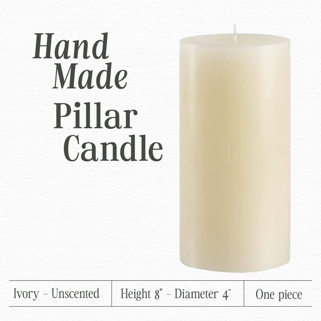 Ivory Pillar Candle — 4×8, Unscented