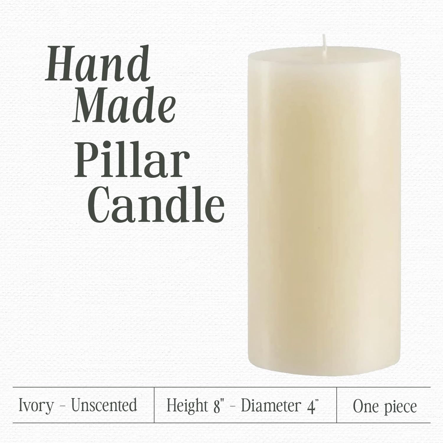 Ivory Pillar Candle — 4×8, Unscented