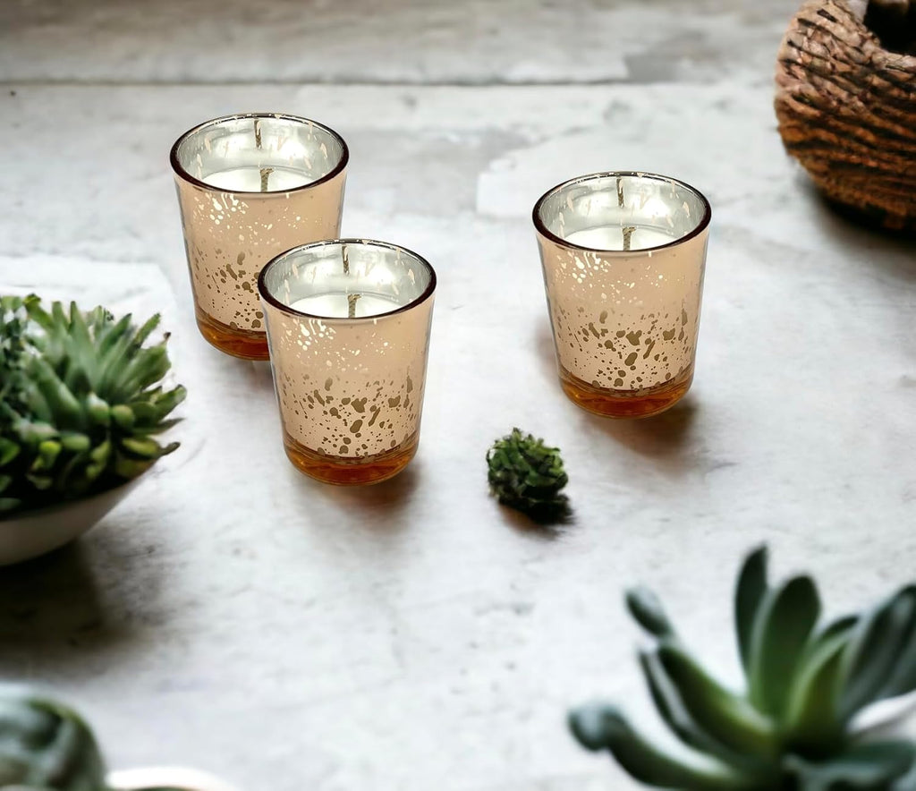 Rose Mercury Glass Votives — Set of 12