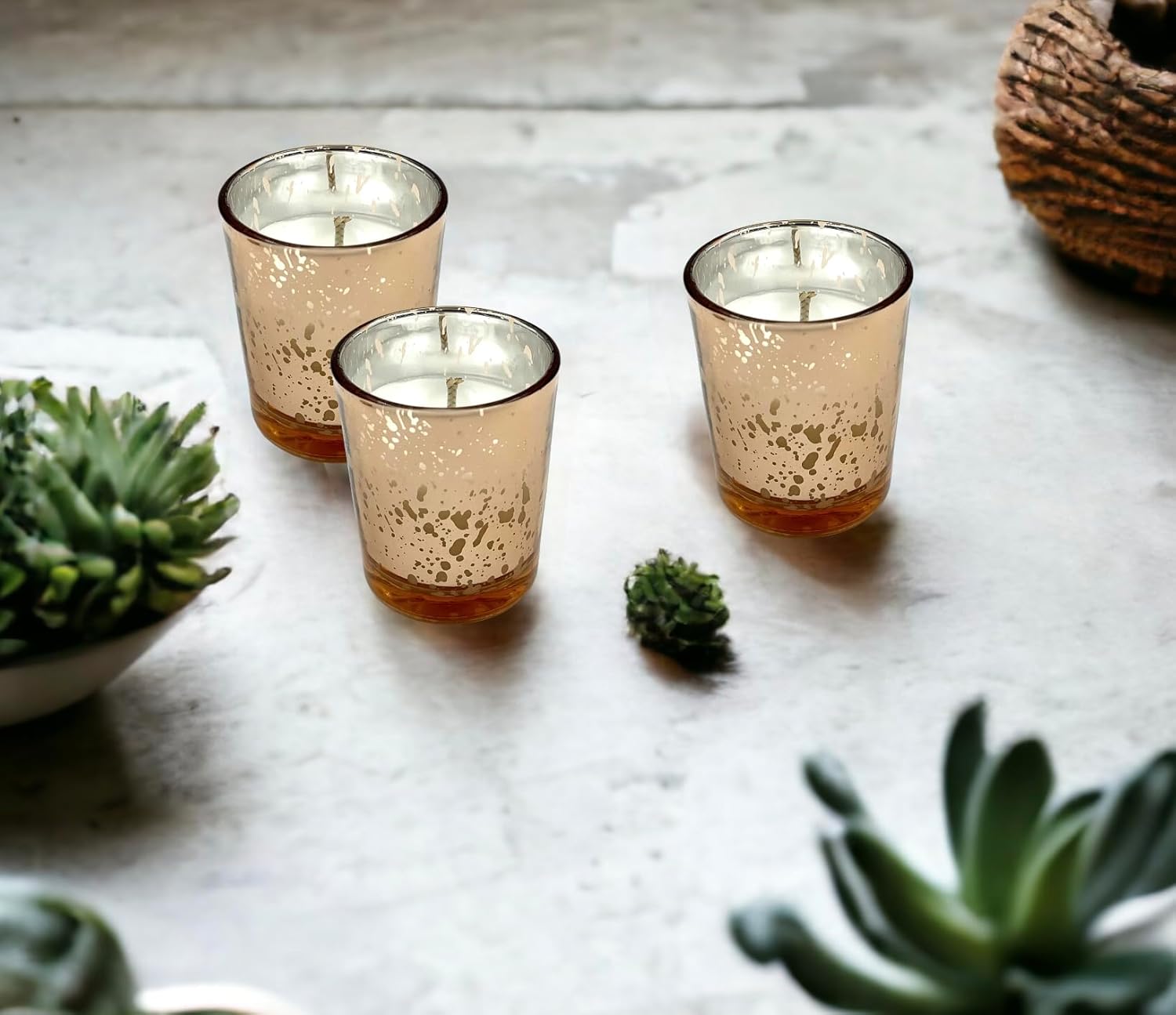 Rose Mercury Glass Votives — Set of 12