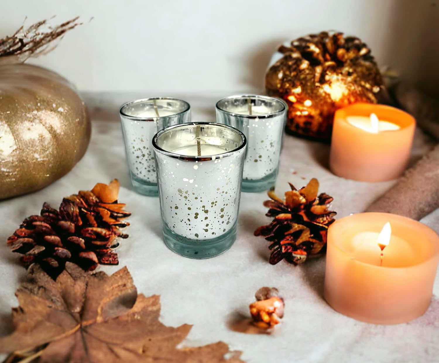 Silver Mercury Glass Votives — Set of 12