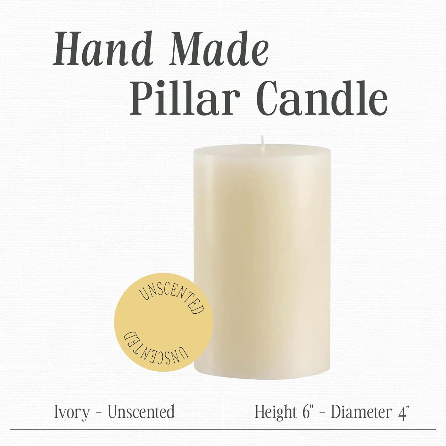 Ivory Pillar Candle — 4×6, Unscented