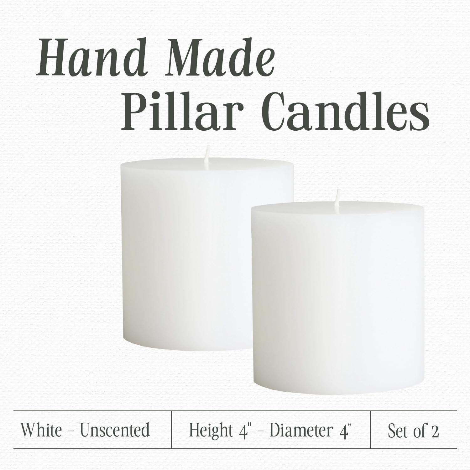 White Pillar Candles — 4×4, Set of 2, Unscented