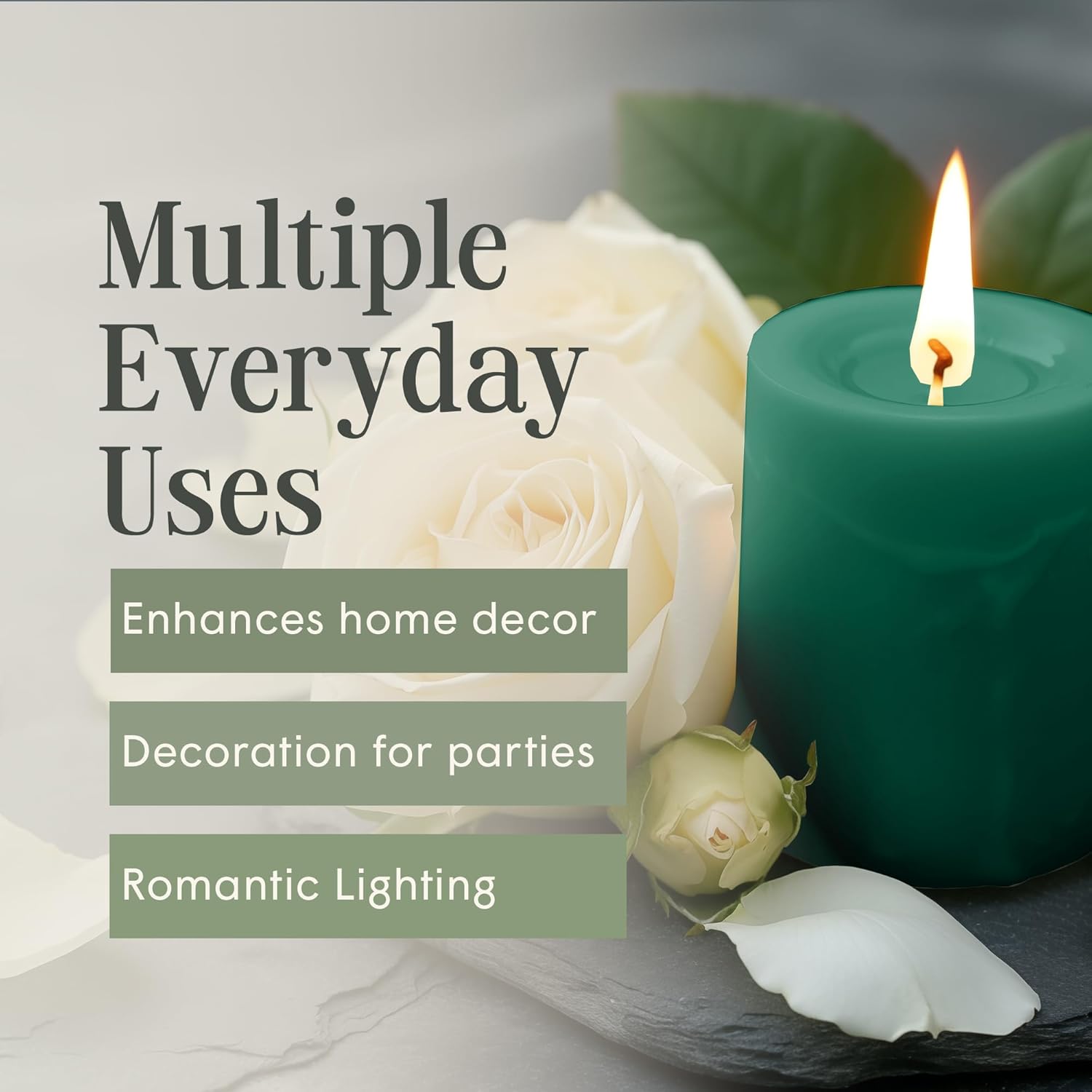 Green Pillar Candles — Set of 3 (3×4), Unscented