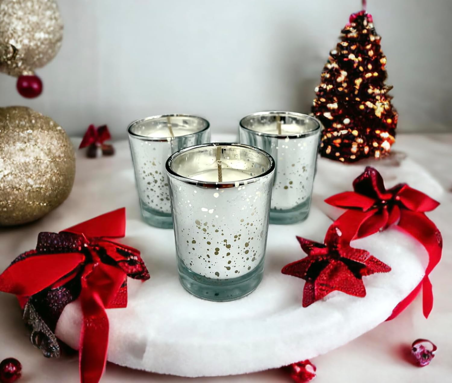 Silver Mercury Glass Votives — Set of 12