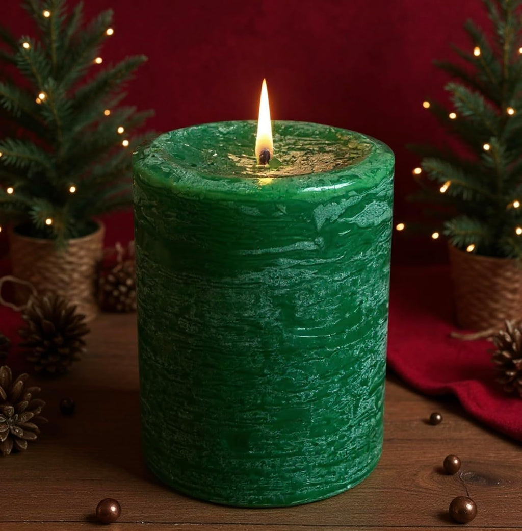 Mistletoe, Pine & Rosemary Pillar Candle — Hunter Green, 3×4