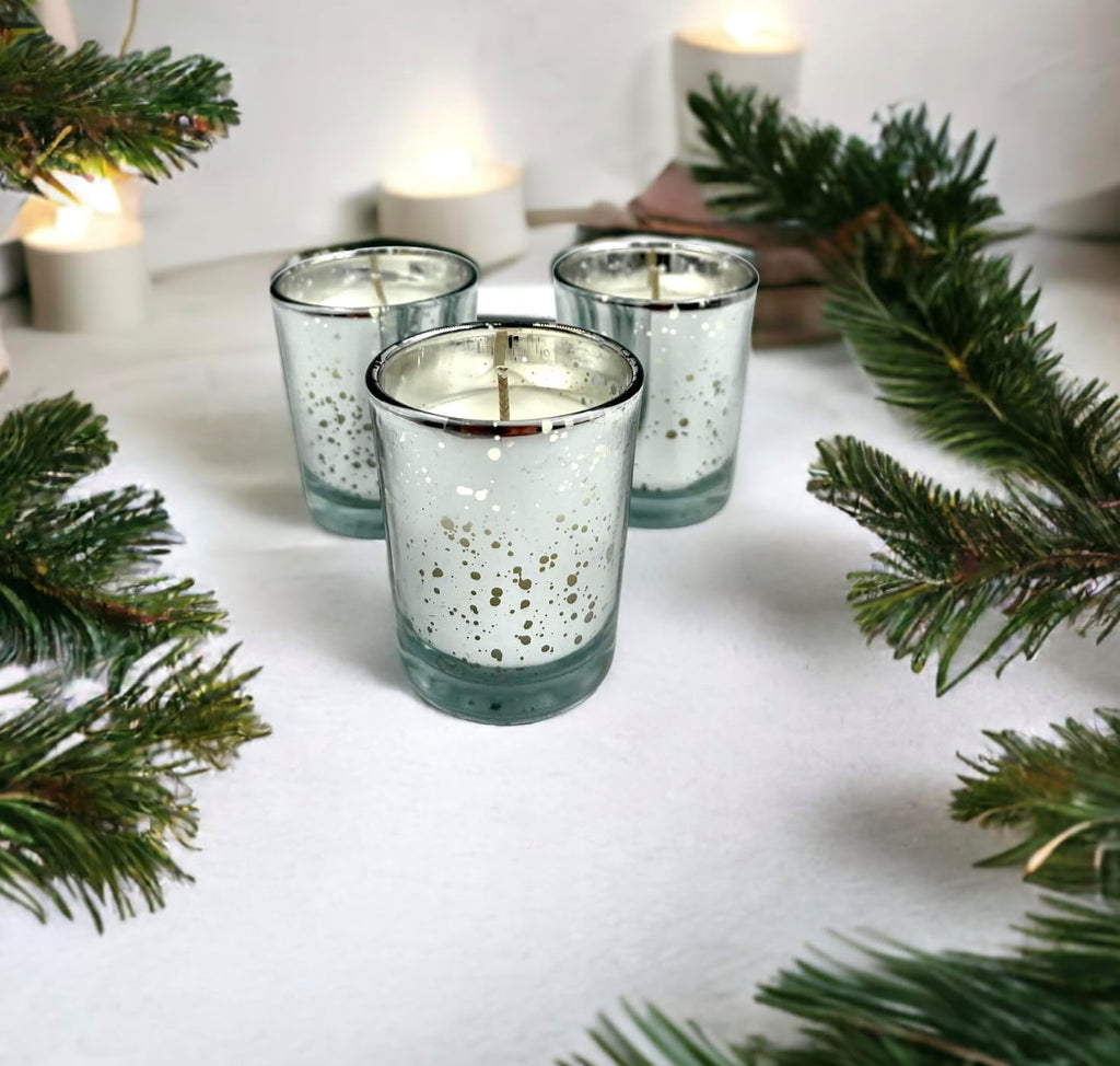 Silver Mercury Glass Votives — Set of 12