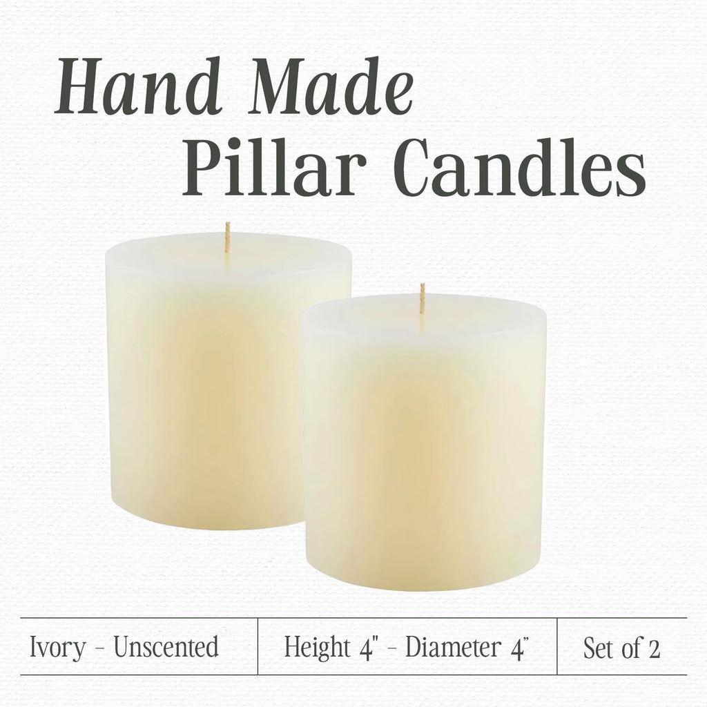 Ivory Pillar Candles — 4×4, Set of 2, Unscented