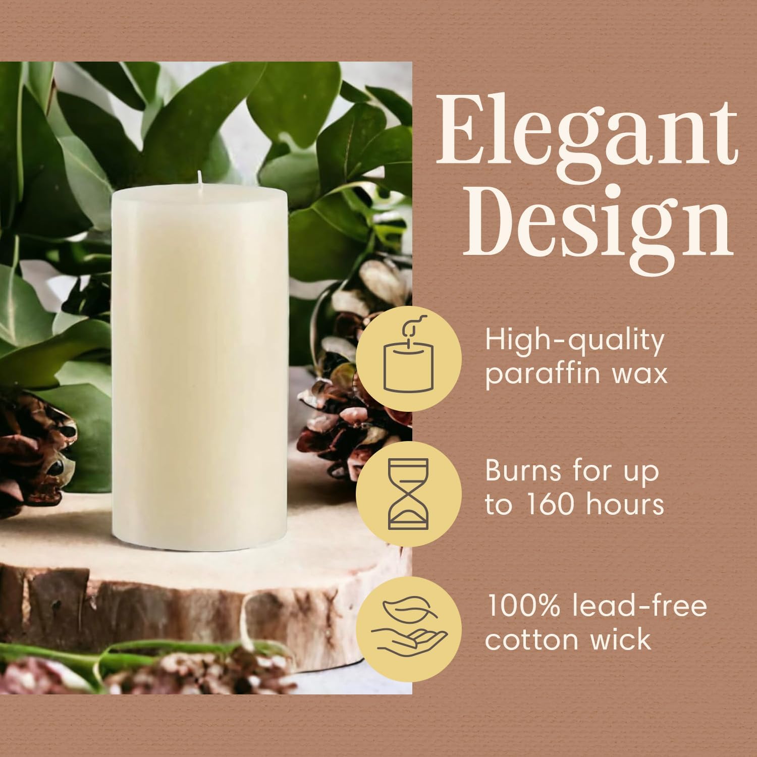 Ivory Pillar Candle — 4×8, Unscented