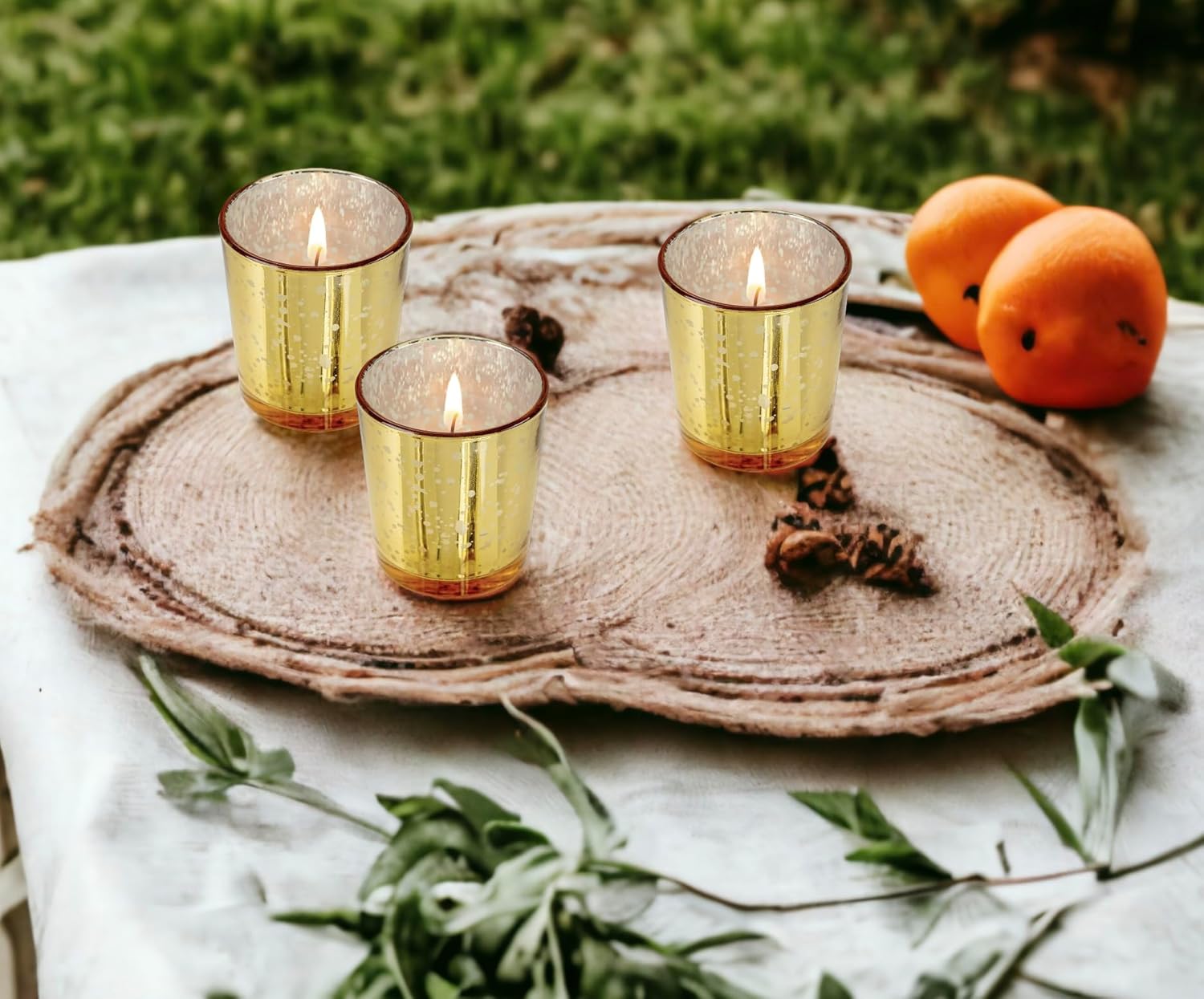 Gold Mercury Glass Votives — Set of 12