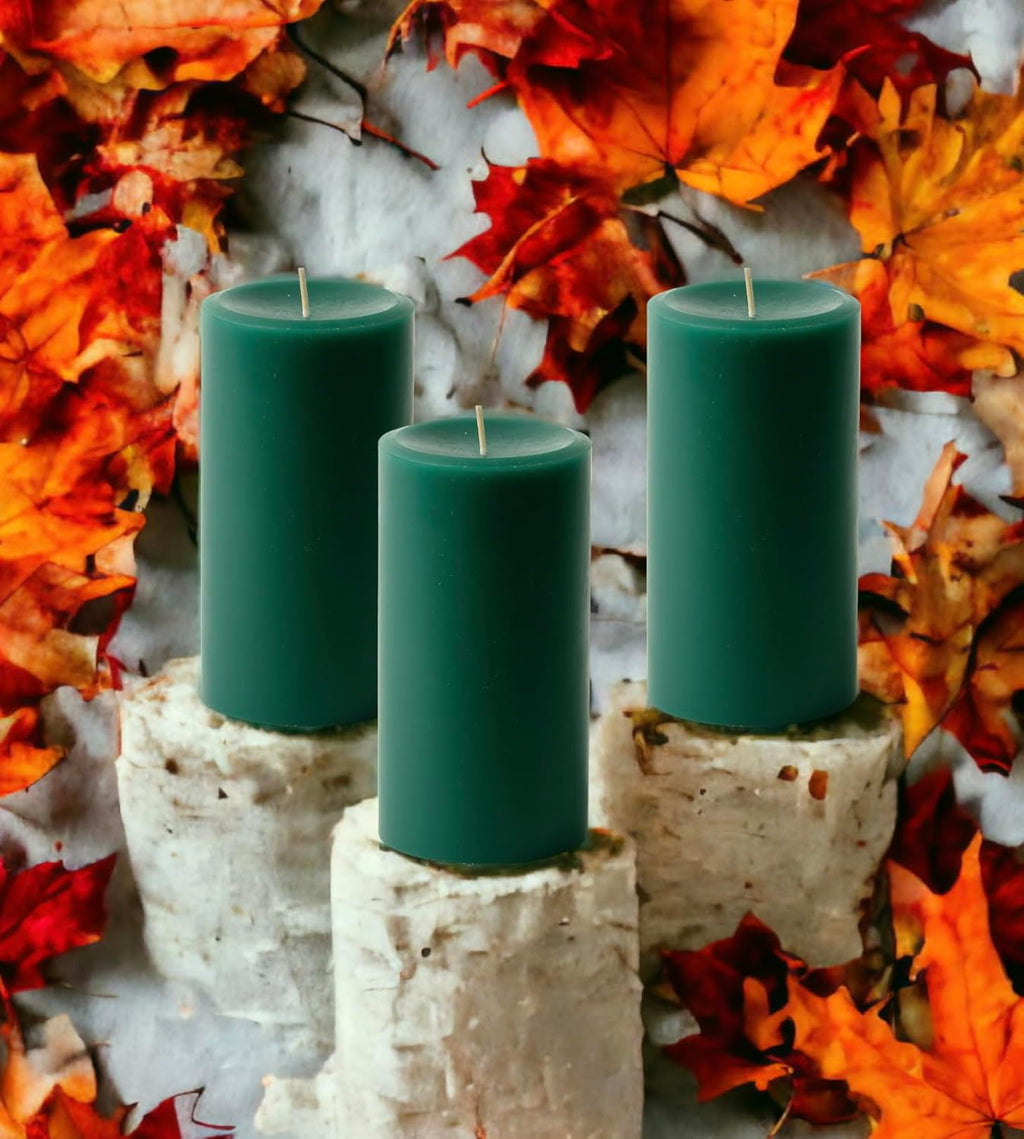Hunter Green Pillar Candles — Set of 3 (3×6), Unscented