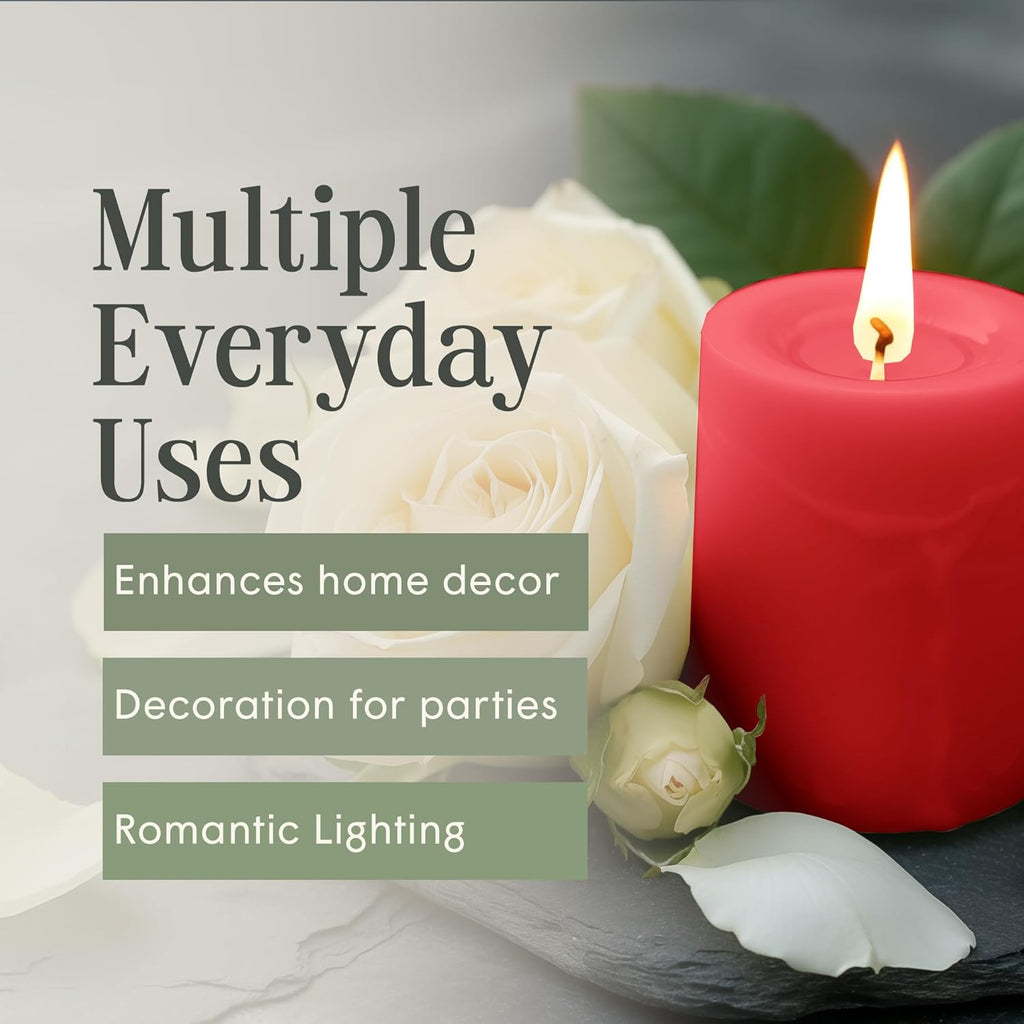Red Pillar Candles — Set of 3 (3×4), Unscented