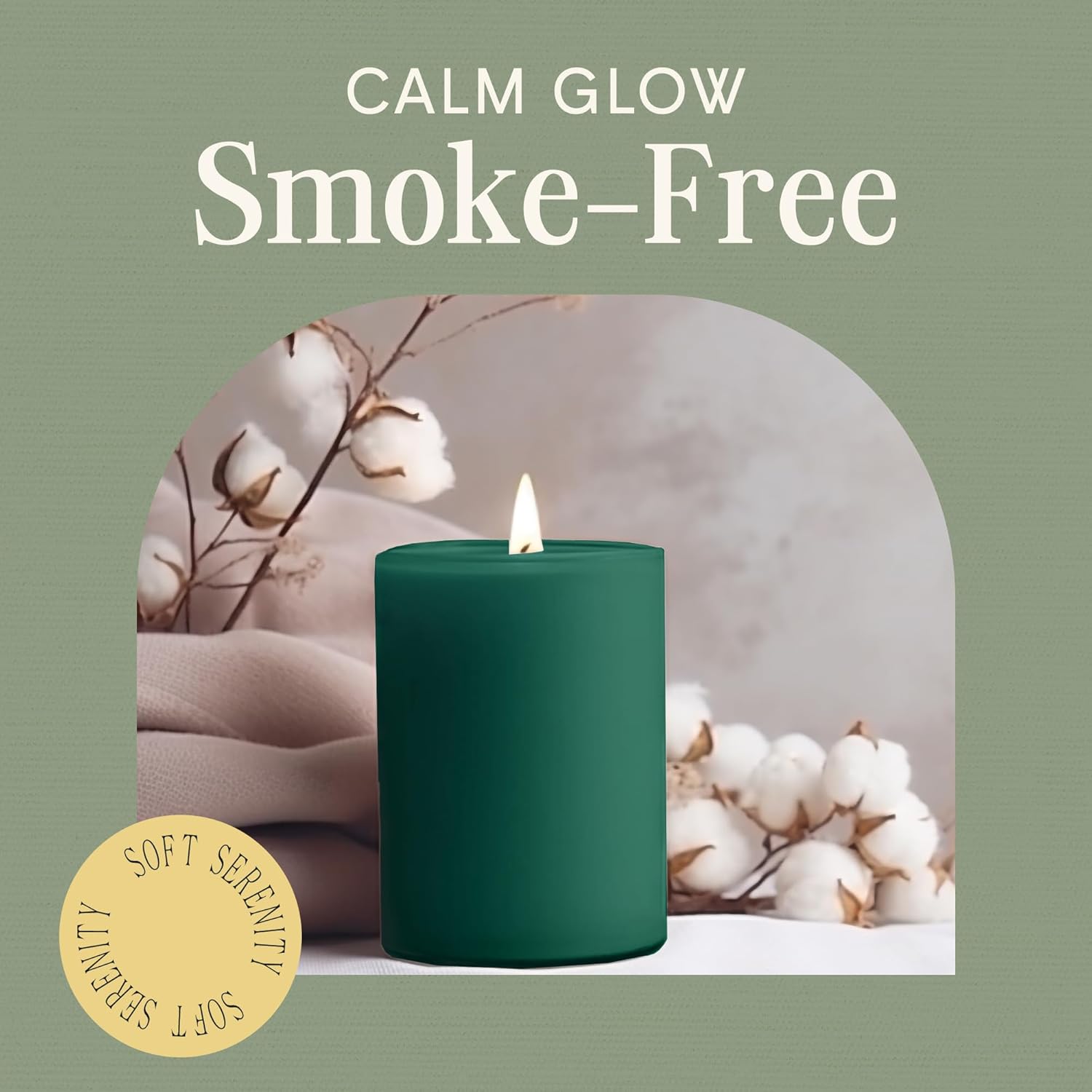 Green Pillar Candles — Set of 3 (3×4), Unscented