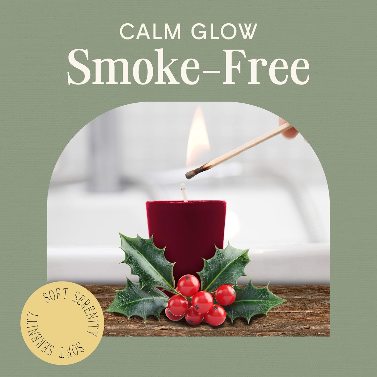 Burgundy Holiday Votive Candles — Holly Berry, Set of 9