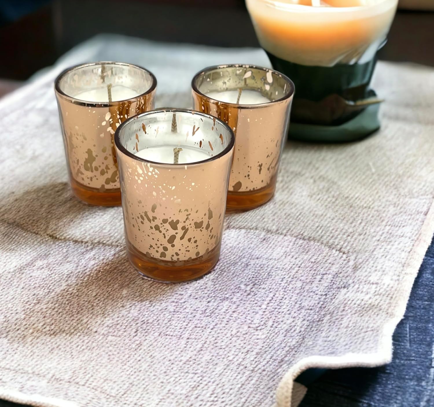 Rose Mercury Glass Votives — Set of 12
