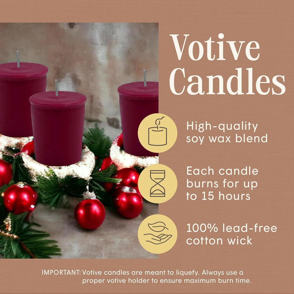 Burgundy Holiday Votive Candles — Holly Berry, Set of 9