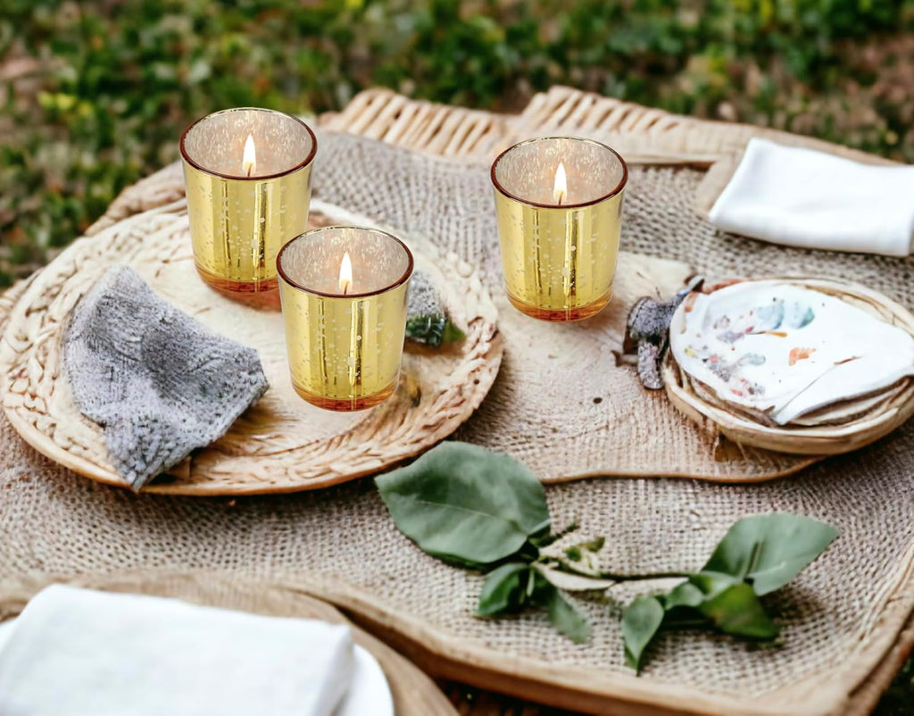Gold Mercury Glass Votives — Set of 12