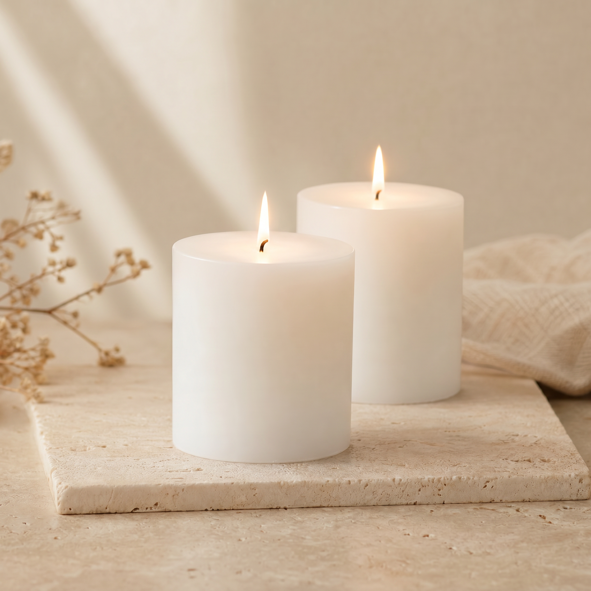 White Pillar Candles — 4×4, Set of 2, Unscented