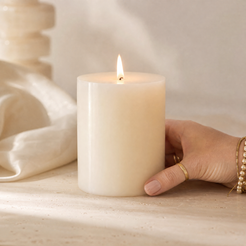 Ivory Pillar Candle — 4×6, Unscented