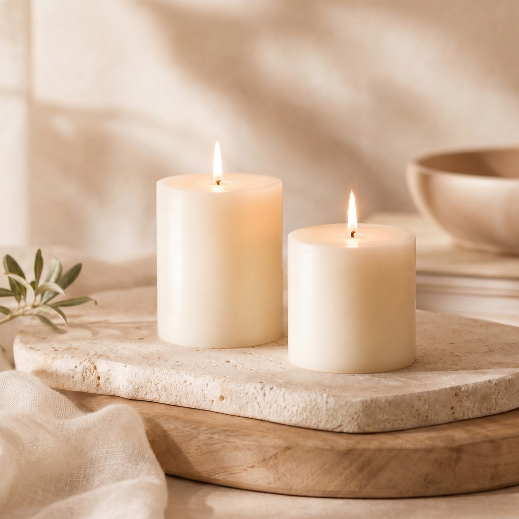 Ivory Pillar Candles — 4×4, Set of 2, Unscented