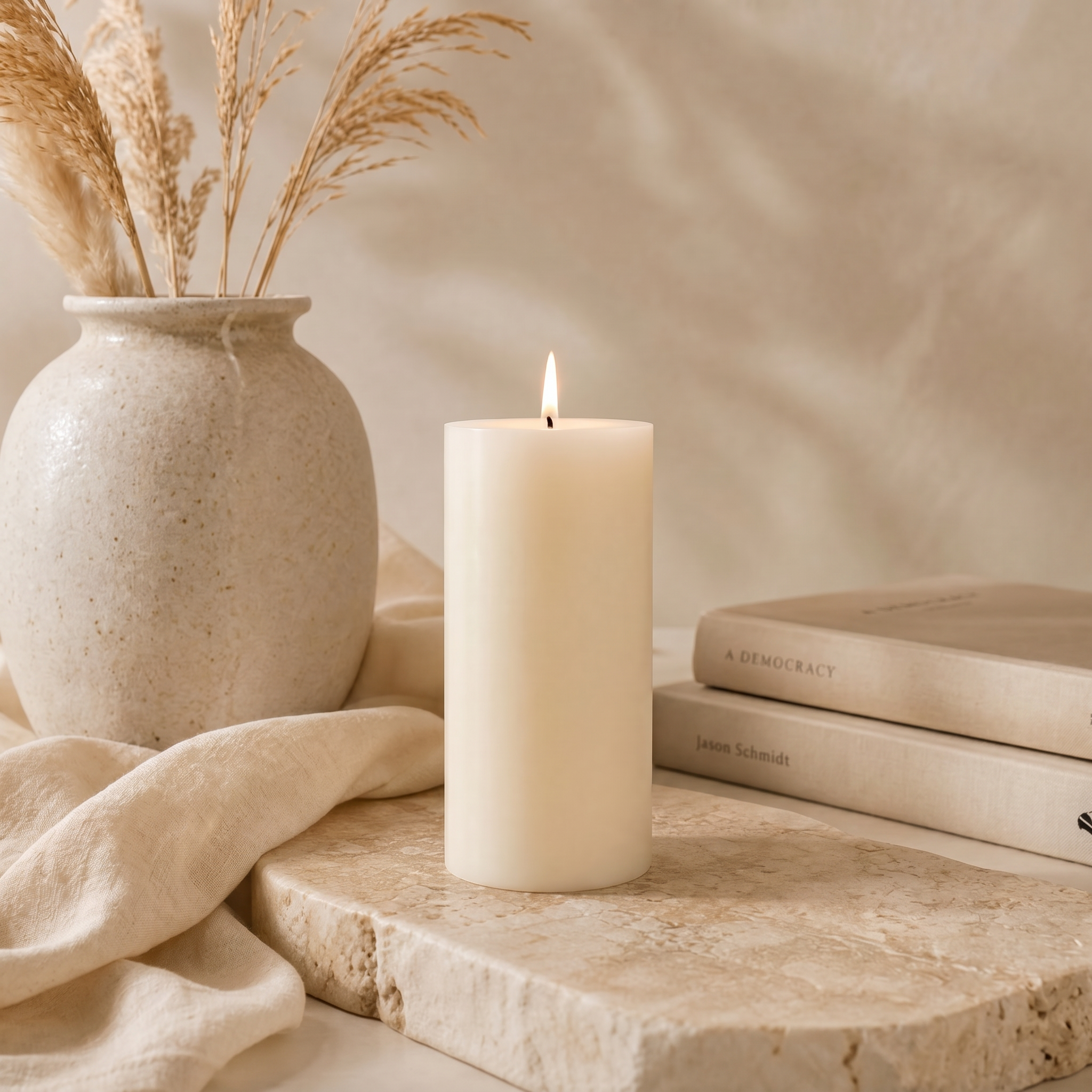 Ivory Pillar Candle — 4×8, Unscented